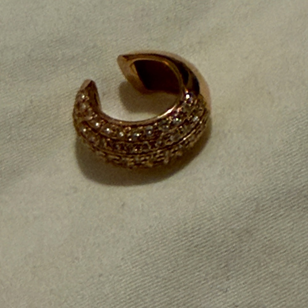 Zoe Chicco 14k Rose Gold Thick Half Round Ear Cuff with White Pavé Diamonds - Picture 5 of 5